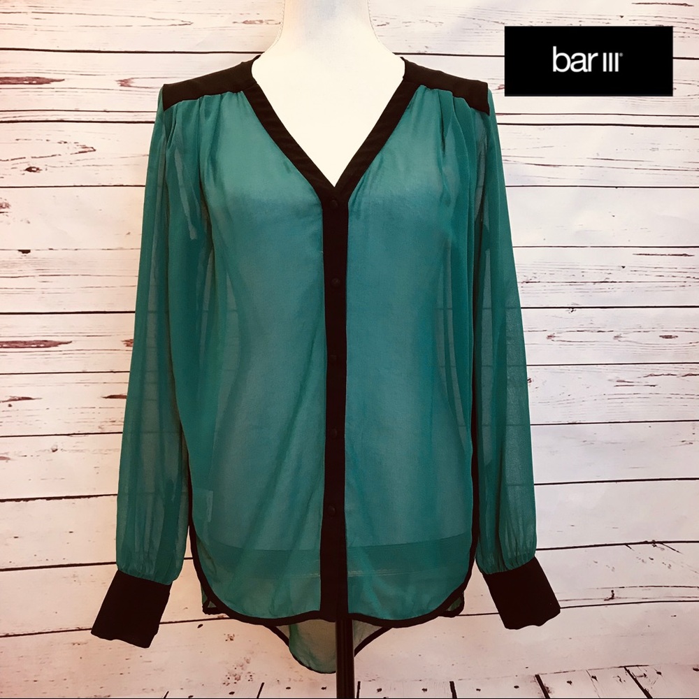 Bar III Sheer Low Back Green & Black Tunic